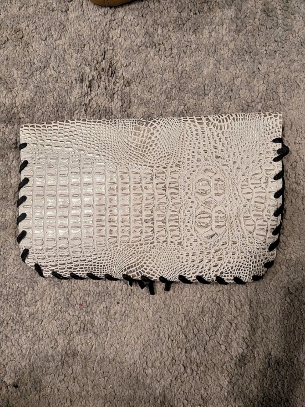 Crocodile-Print Clutch in White And gold Crocodile Print With Blue Agate